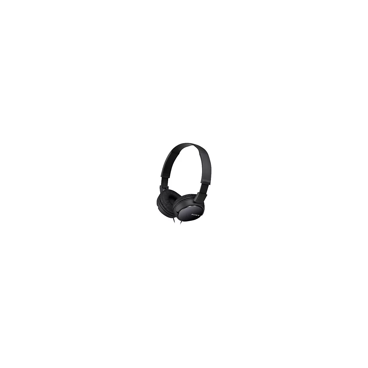 Schwarze KopfhÃ¶rer, Marke Sony. Die Ohrmuscheln sind gepolstert. Der BÃ¼gel ist verstellbar.