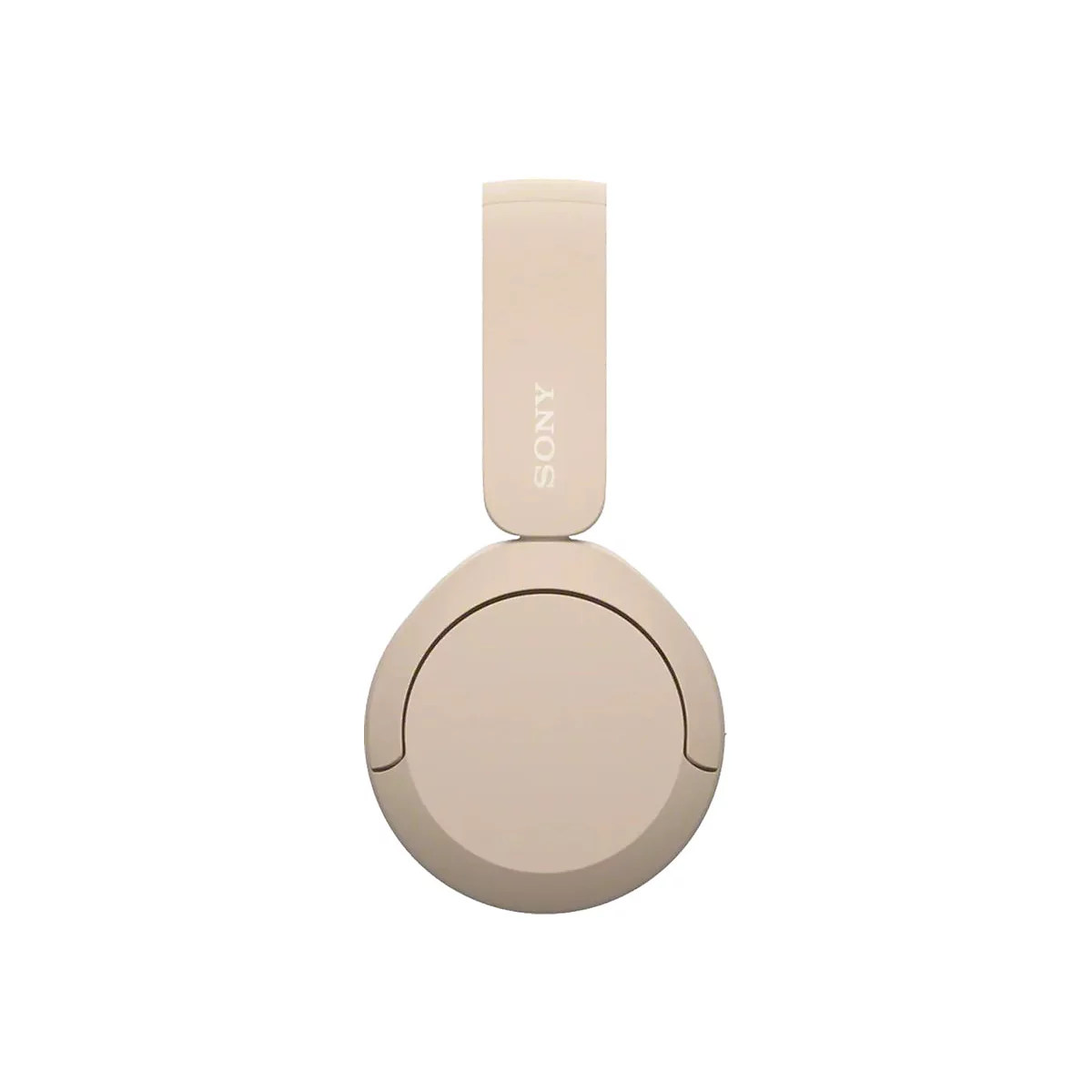 Beige Kopfhörer, Marke Sony, Details zu Ohrmuschel und Bügel sichtbar.