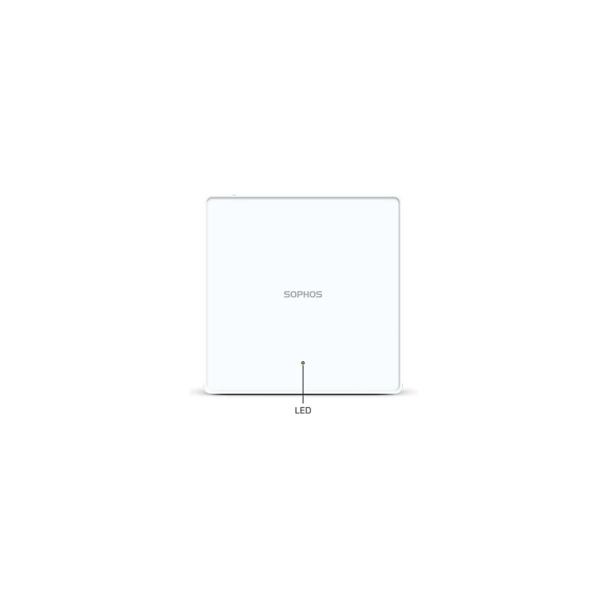 Routeur Sophos blanc rectangulaire. Petite lumière verte en bas avec le mot "LED".