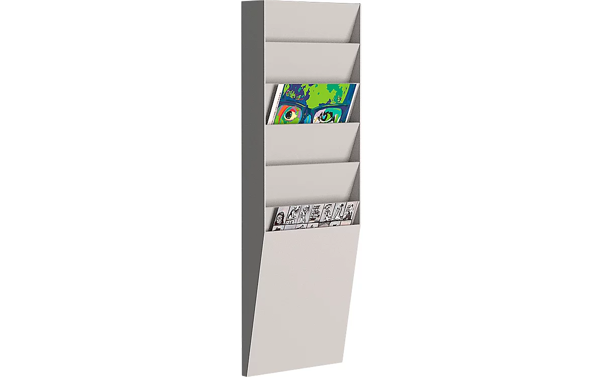 Soporte de pared para folletos Paperflow A4 vertical 6 compartimentos, gris