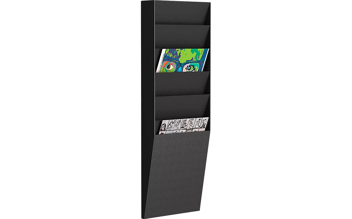 Soporte de pared para folletos Paperflow A4 vertical 6 compartimentos, negro
