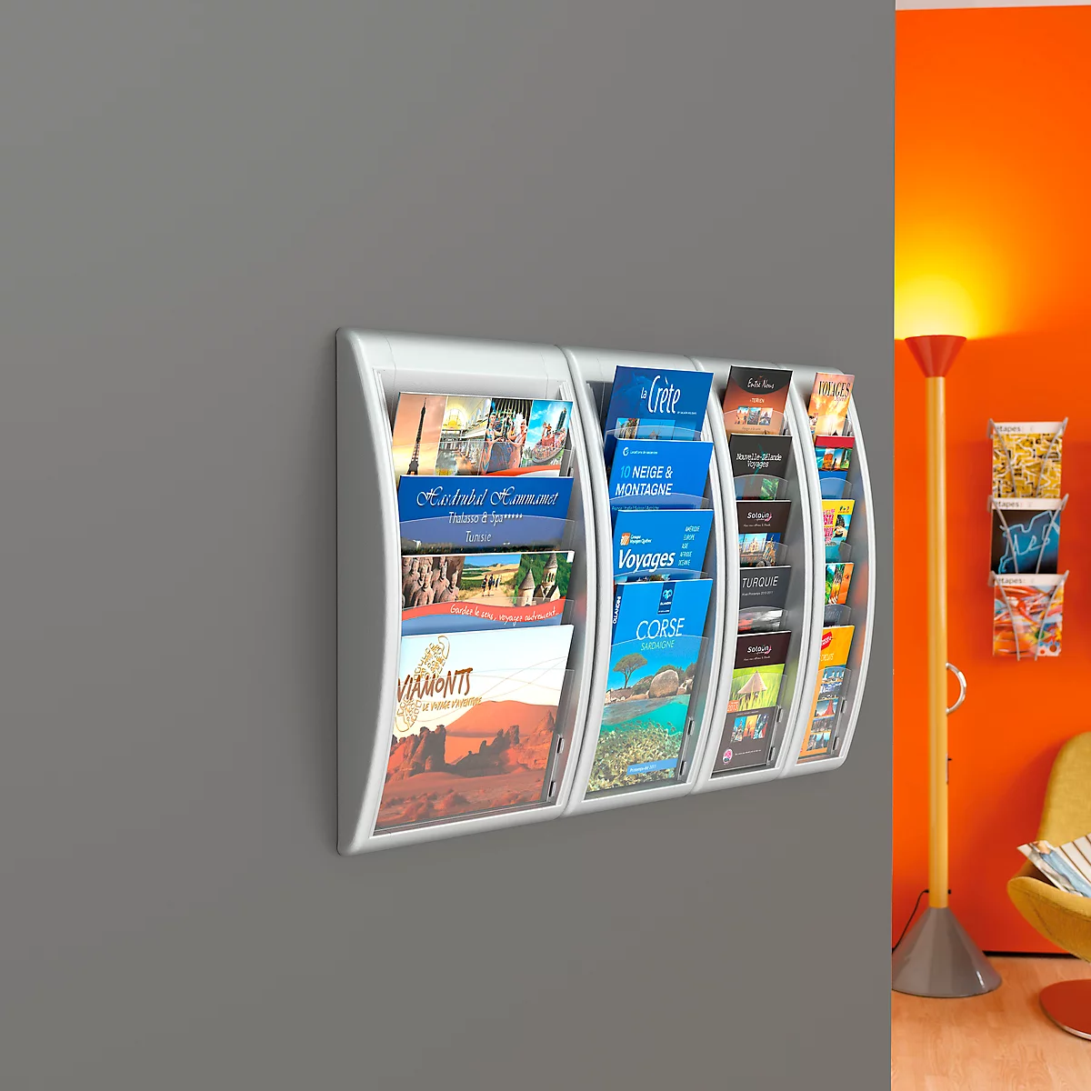 Soporte de pared para folletos Quickfit, DIN A4 transversal, color aluminio