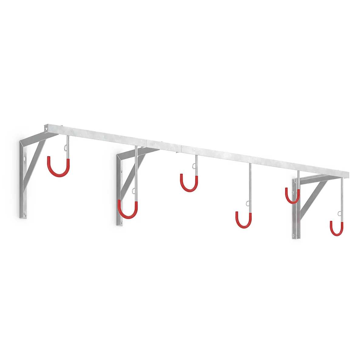 Soporte de pared WSM, unilateral, para ruedas de hasta 65 mm ancho, An 1900 x P 350 x Al 350 mm, protección antirrobo, acero, 6 plazas