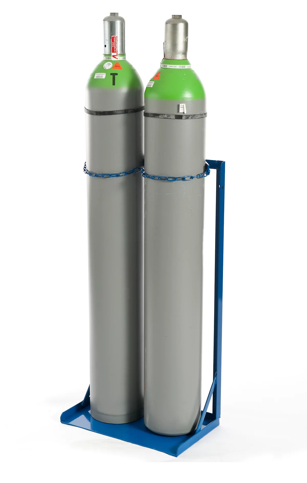 Soporte para bombonas de gas Sistemas de transporte Rollcart, para 2 bombonas con volumen 40-50 l y Ø 210-250 mm, hasta 200 kg, cierre de cadena, acero, azul