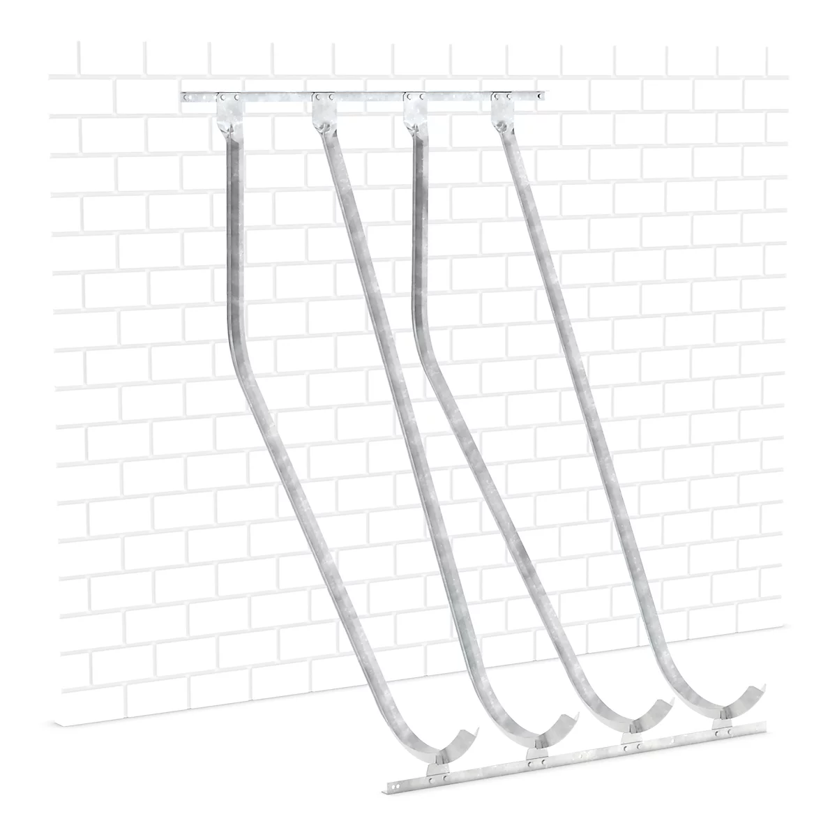 Soporte pared inclinado WSM, unilateral, para ruedas de hasta 60 mm ancho, An 1400 x P 1470 x Al 2010 mm, acero galvanizado, 4 plazas