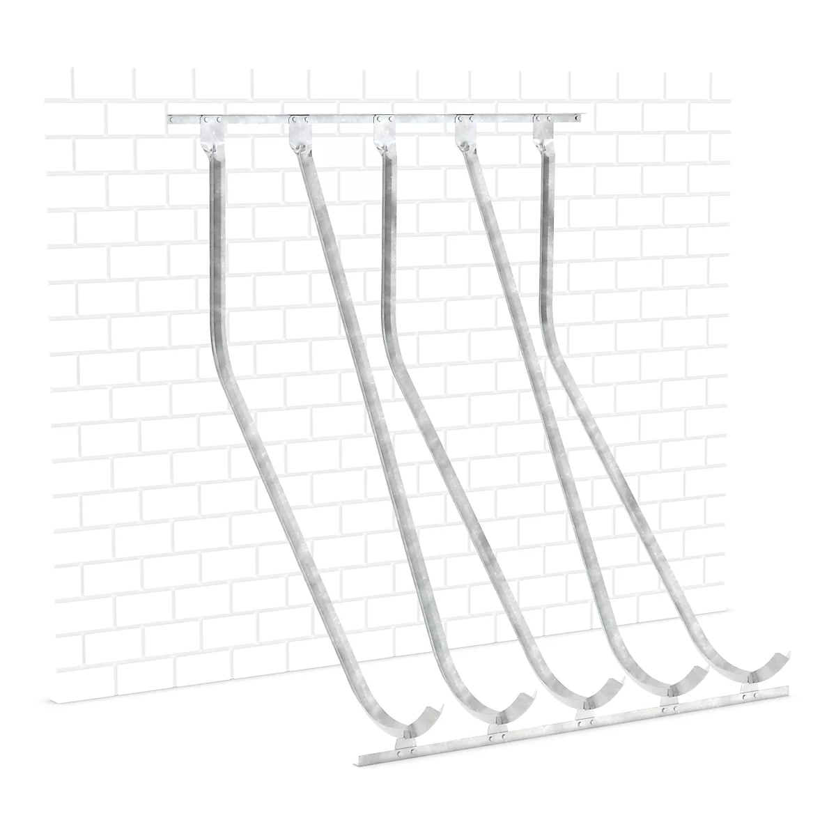 Soporte pared inclinado WSM, unilateral, para ruedas de hasta 60 mm ancho, An 1750 x P 1470 x Al 2010 mm, acero galvanizado, 5 plazas