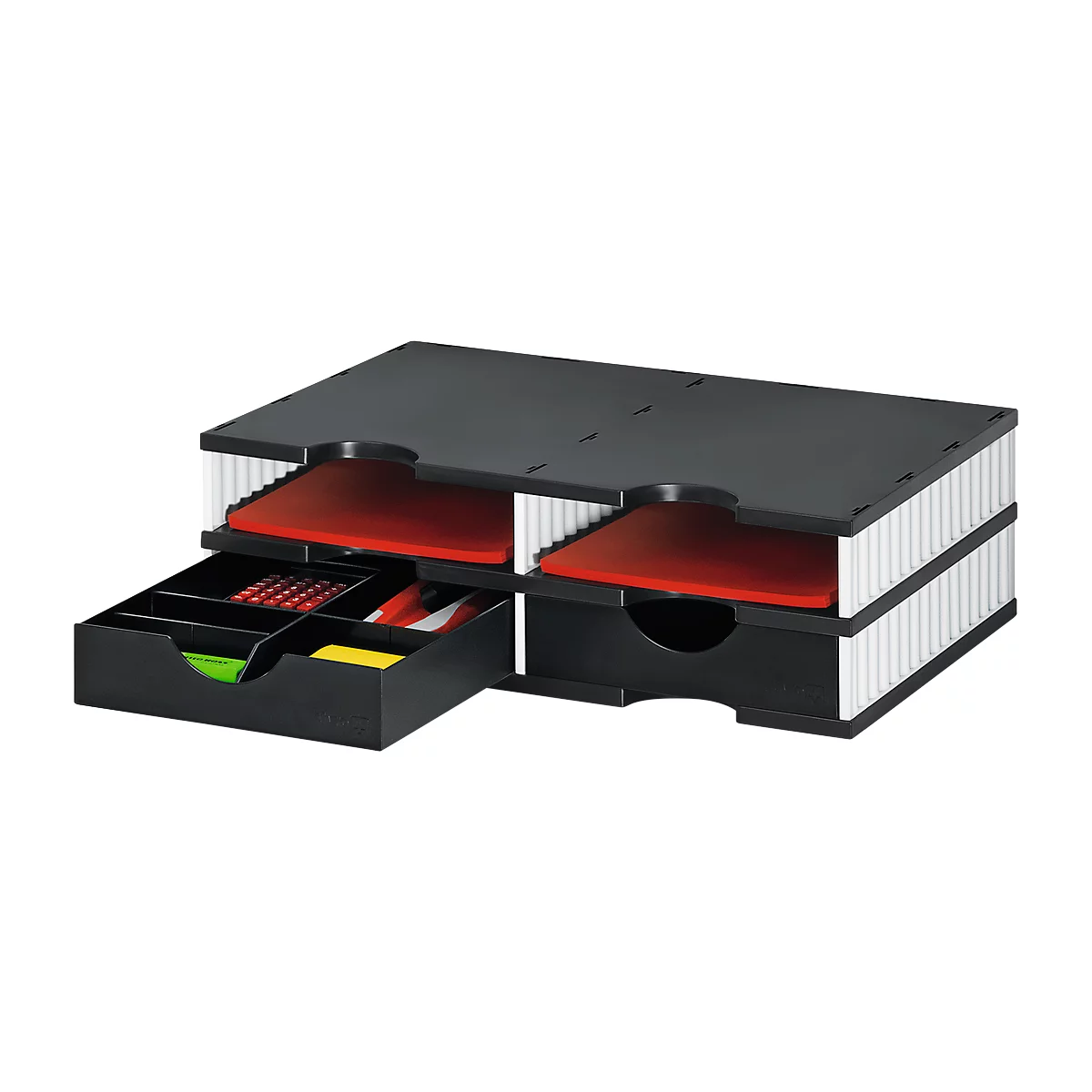 Sortierstation Set Styro styrodoc Trio, 4 Fächer, weiß-schwarz/schwarz