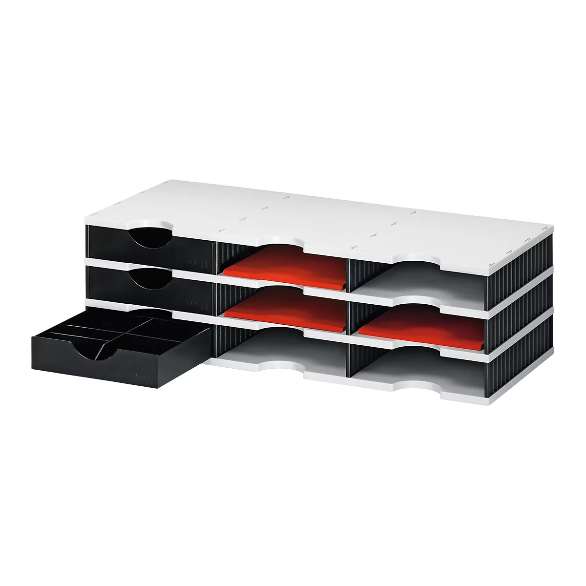 Sortierstation Set Styro styrodoc Trio, 9 Fächer, schwarz-grau/schwarz