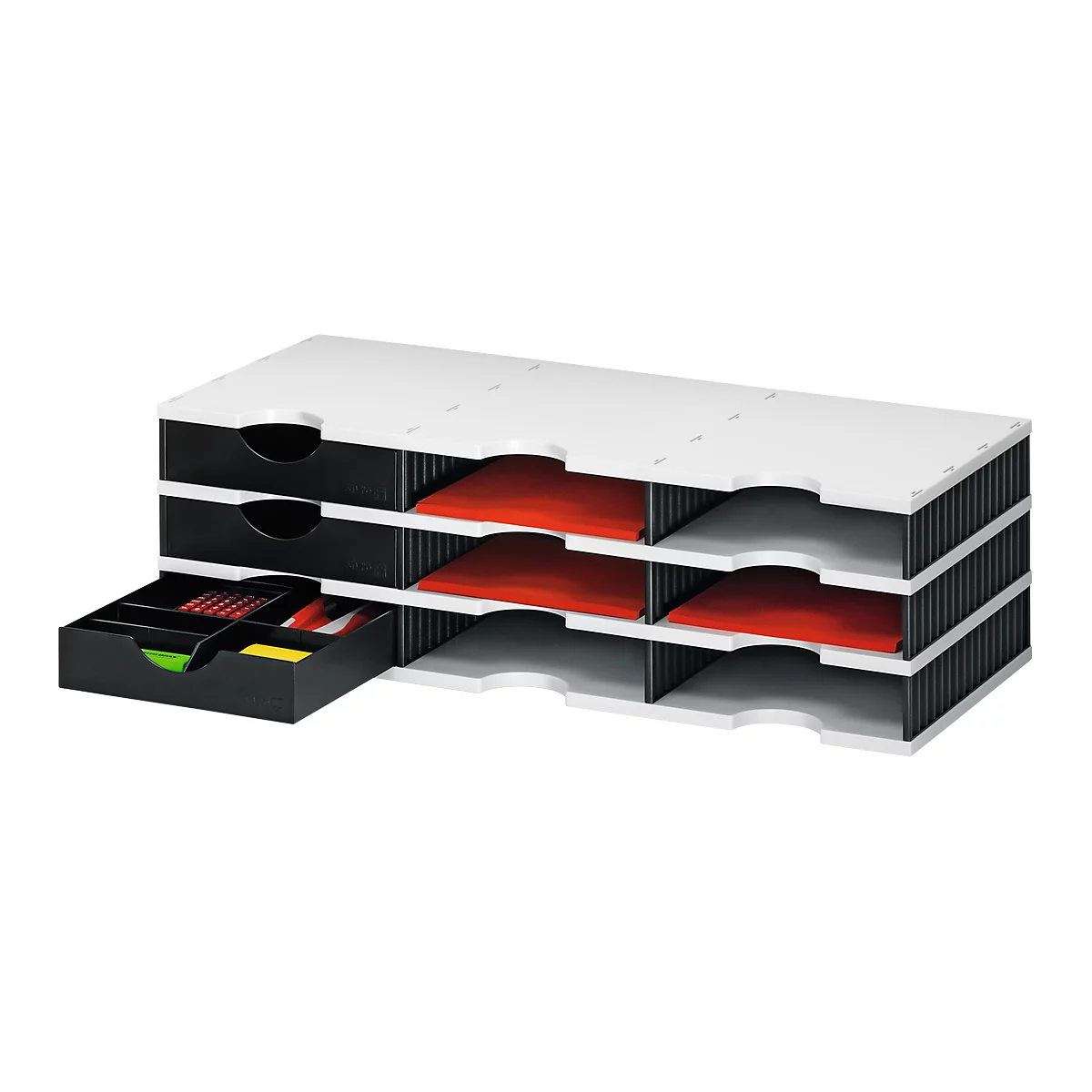 Sortierstation Set Styro styrodoc Trio, 9 Fächer, schwarz-grau/schwarz