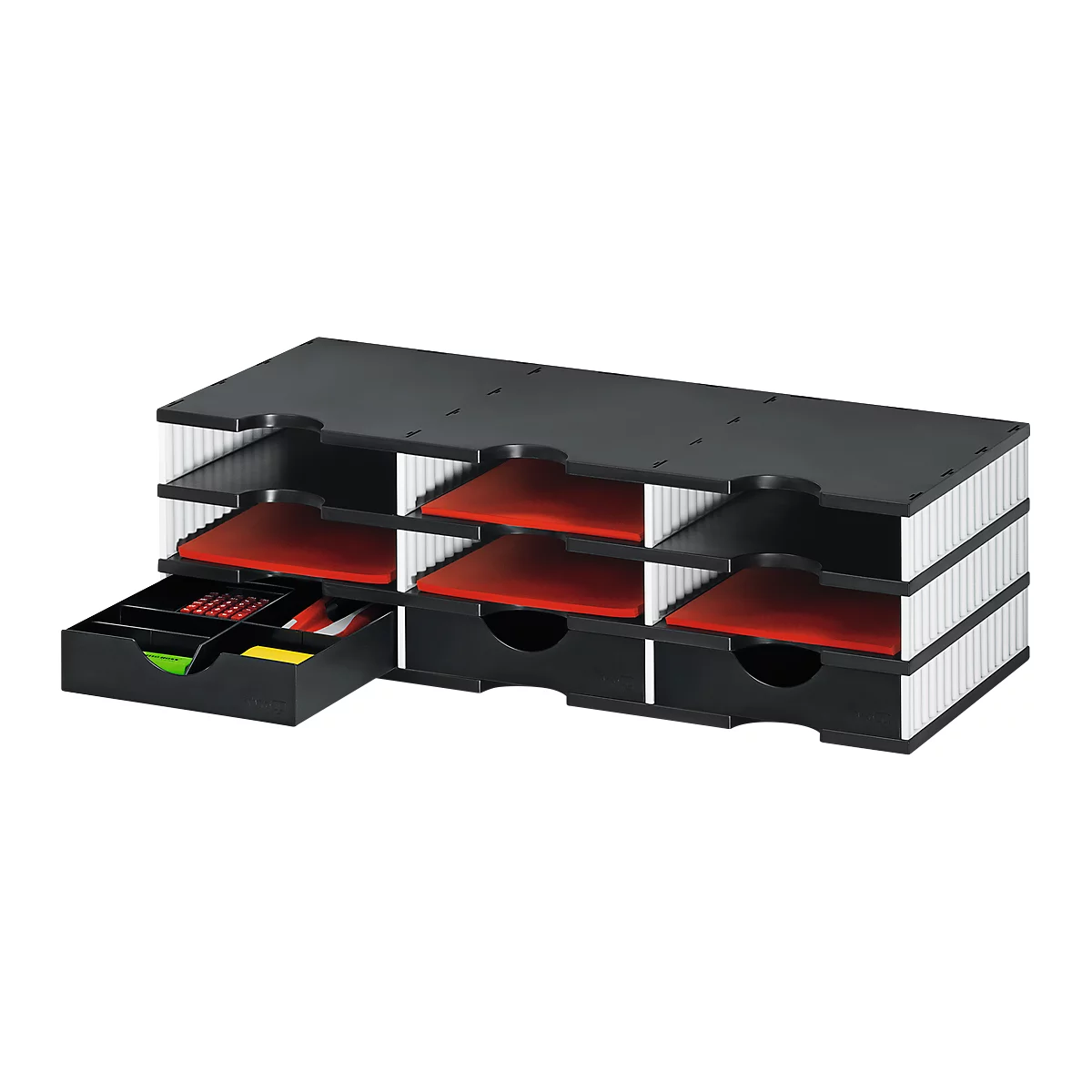 Sortierstation Set Styro styrodoc Trio, 9 Fächer, weiß-schwarz/schwarz