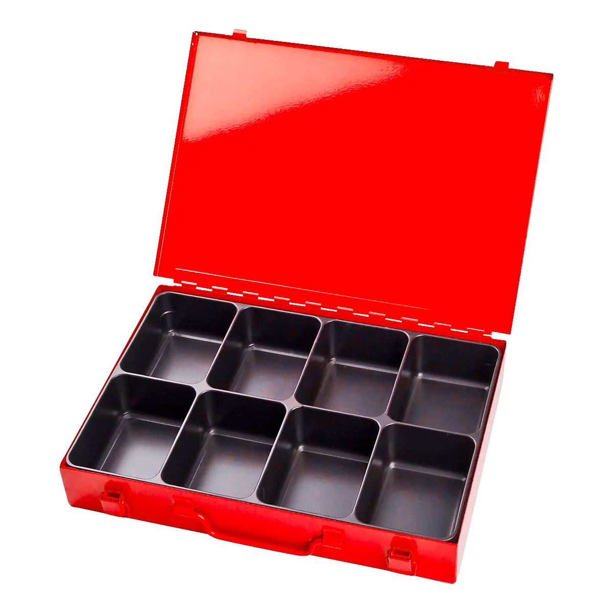 Sortimentskoffer ADB, leer, 8-fache Einteilung, abschließbar, mit Griff, B 330 x T 230 x H 50 mm, Stahl & ABS-Kunststoff, verkehrsrot RAL 3020