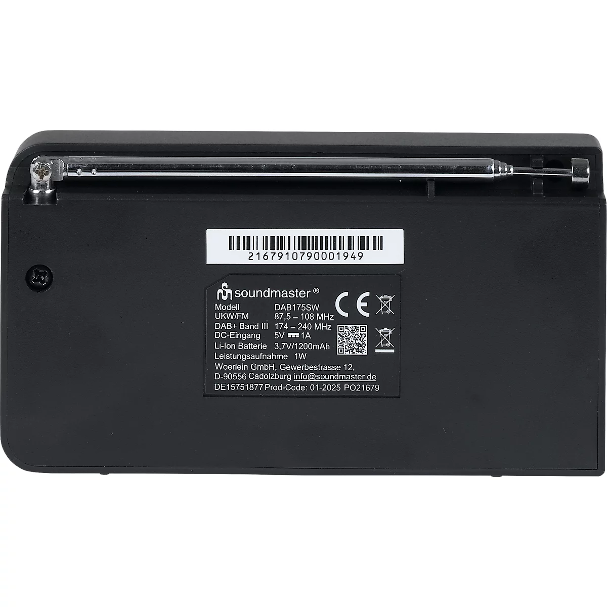 Soundmaster DAB+ radio met Bluetooth®, kleurenscherm, oplaadbare batterij, USB-C, wekkerfunctie, B 123 x D 25 x H 65 mm