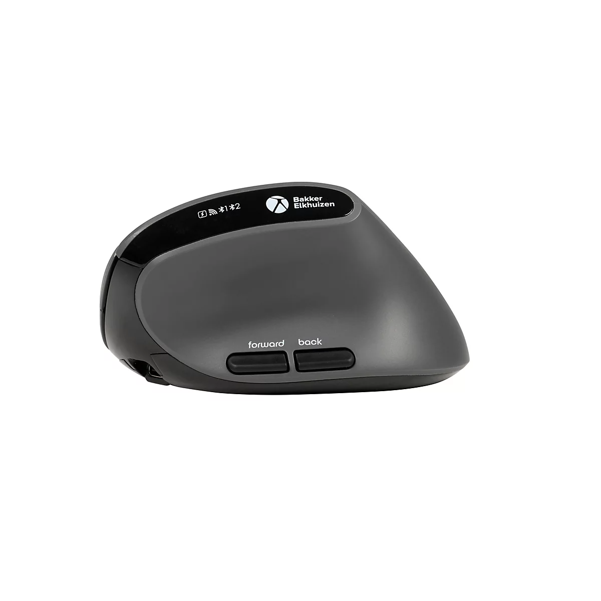 Un design ergonomique de souris d'ordinateur. Avec des boutons, un logo et des étiquettes.