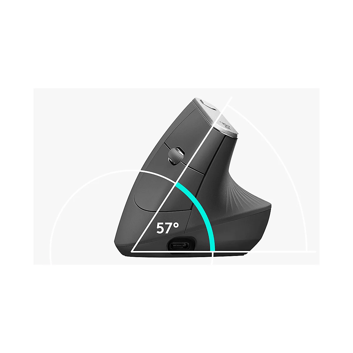 Souris verticale MX Logitech, optique, BT/câble, 6 touches, 4000 dpi, ergonomique, gris graphite