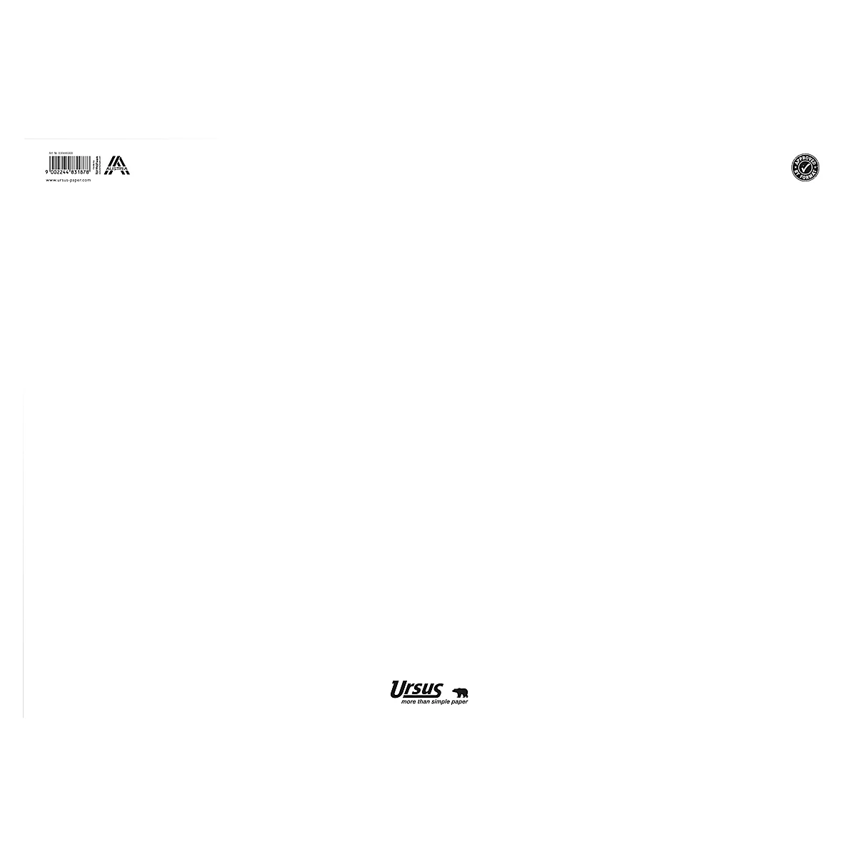 Feuille de papier blanche avec logos et marques sur les bords.