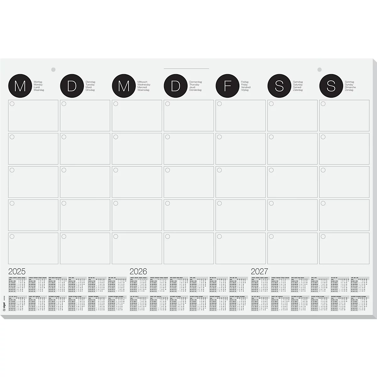 Sous-main aperçu mensuel Sigel, env. A2, calendrier 3 années, 12 feuilles, également utilisable comme calendrier mural, noir/blanc