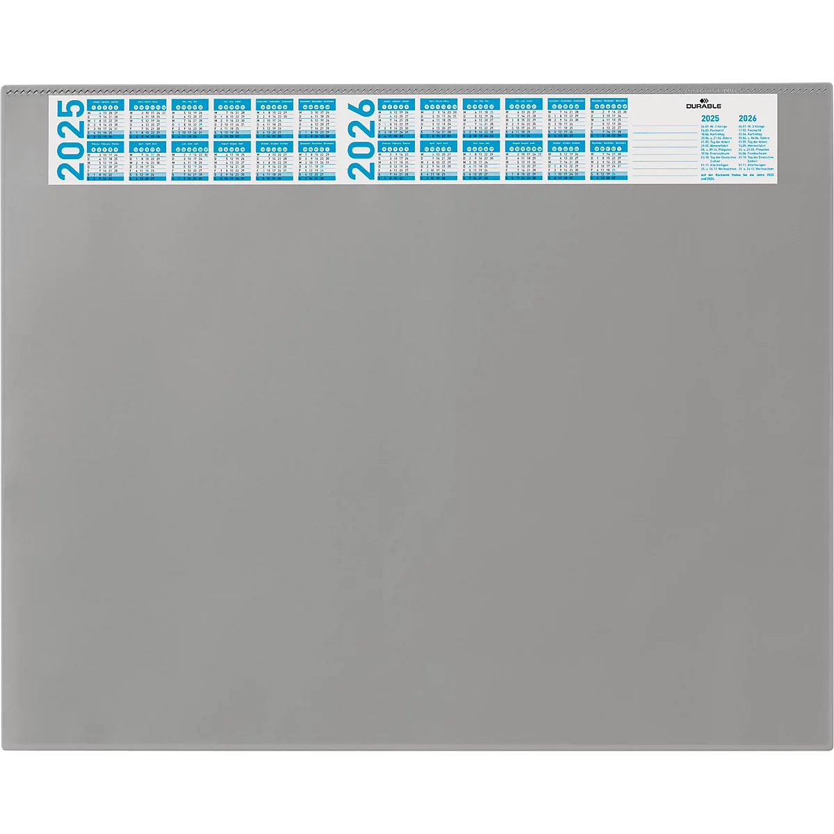 Calendrier gris avec en-tête de calendrier bleu 2025-2026.