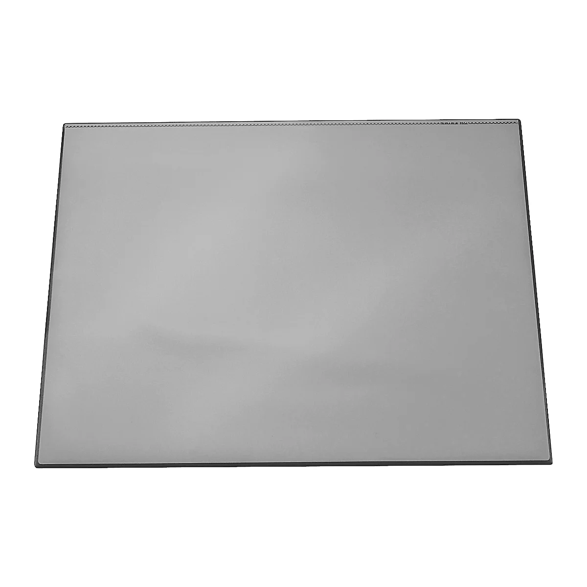 Un classeur gris posé en diagonale sur une surface grise.