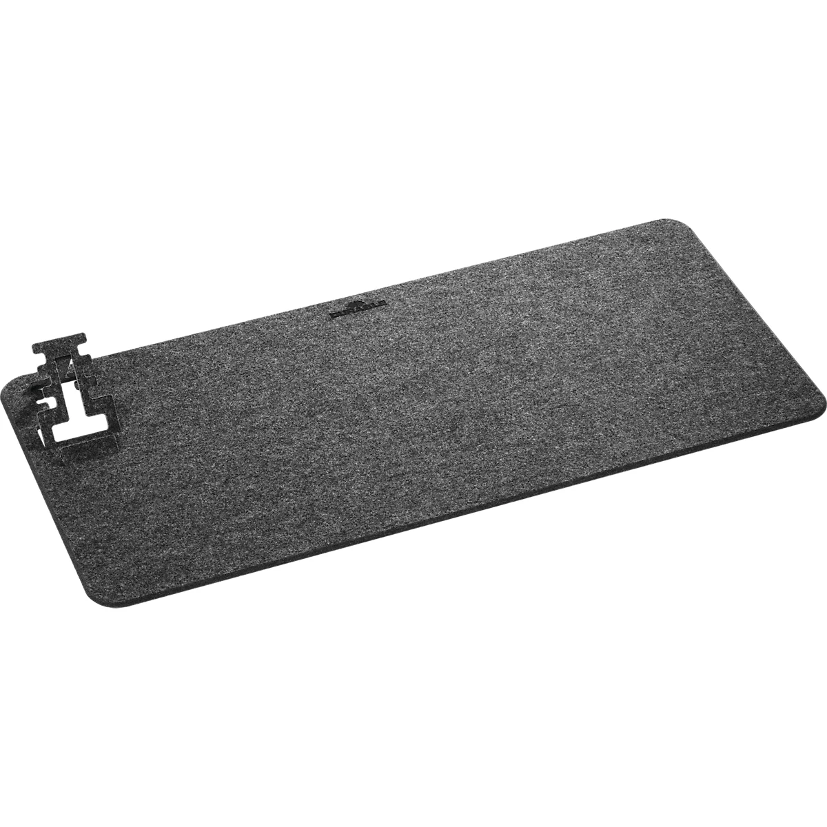 Plateau en feutre gris avec clip en plastique sur le coin.