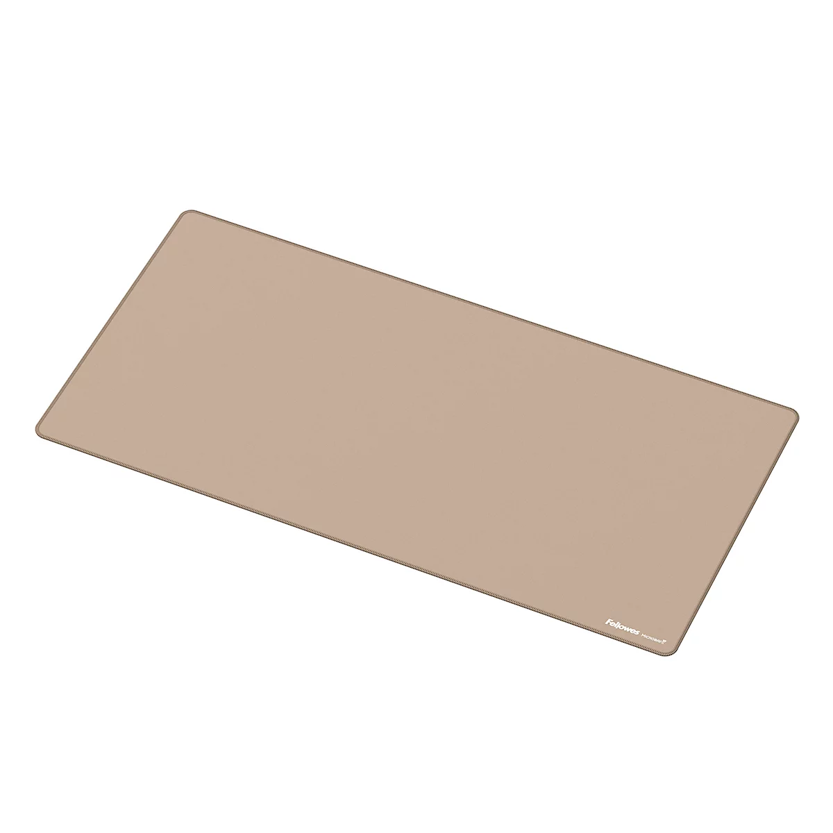 Tapis de bureau beige. Le mot « Fellowes » est visible en bas.