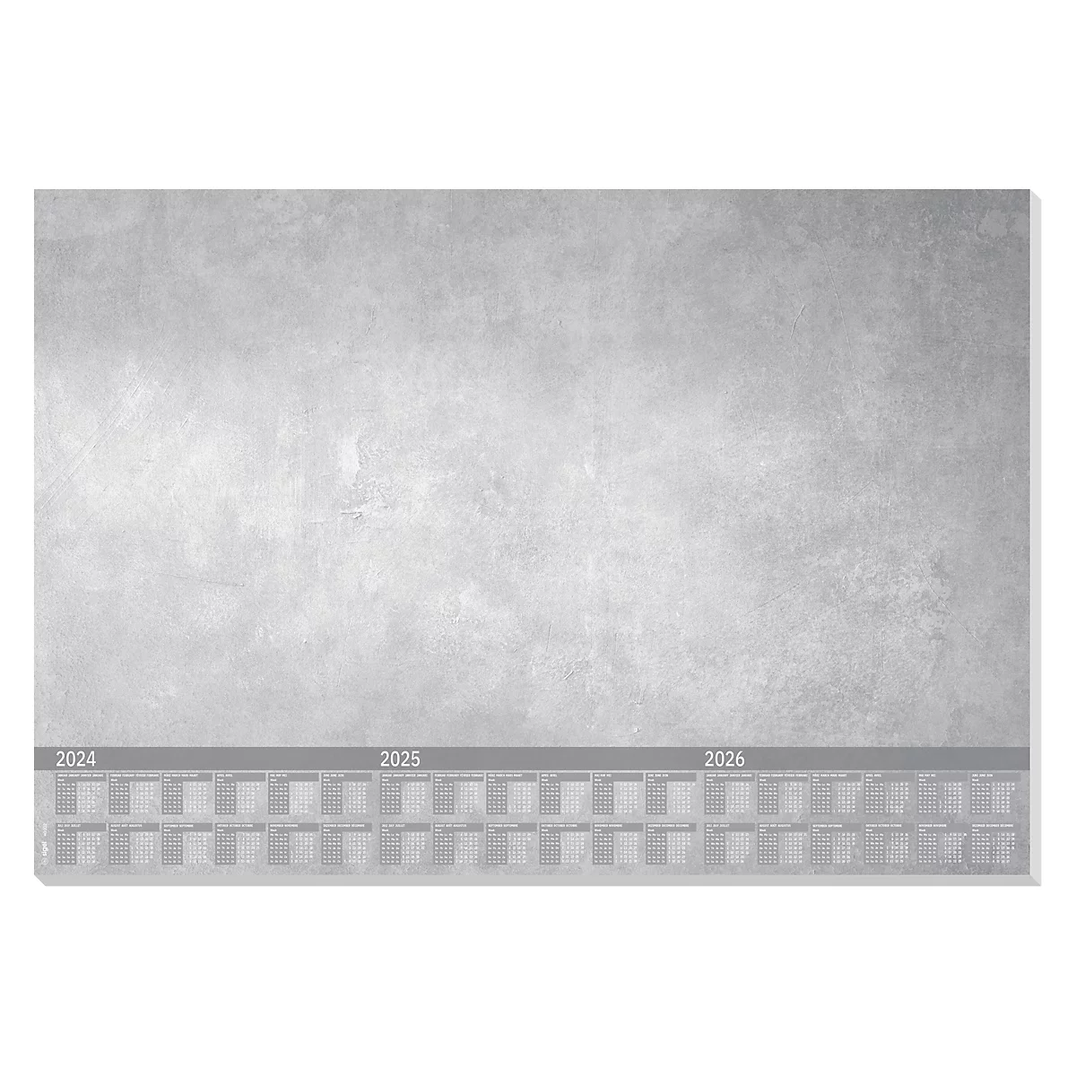 Calendrier mural gris pour les années 2024, 2025 et 2026. Les numéros des années sont placés en bas.