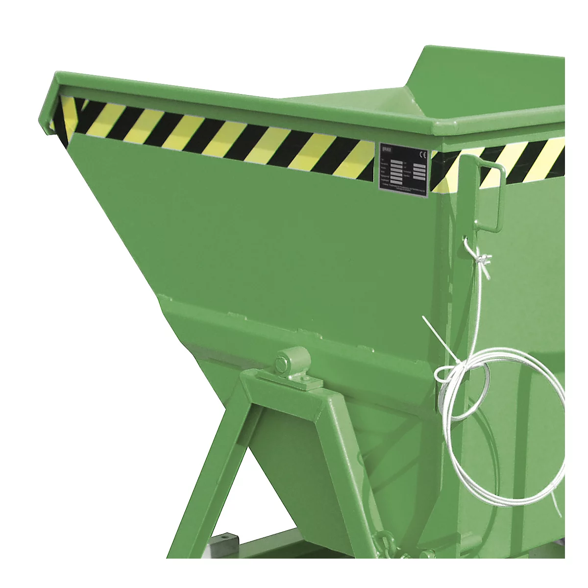 Späne-Kippmulde Bauer SKS 400, Stahl, grün, B 1220 x T 1050 x H 1115 mm, 400 l, bis 1000 kg, Rollen, Ablasshahn, Manuelle Kippvorrichtung