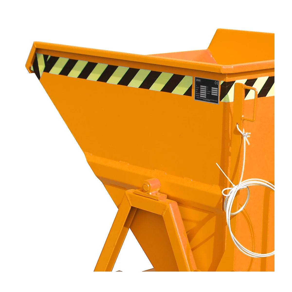 Späne-Kippmulde Bauer SKS 400, Stahl, orange, B 1220 x T 1050 x H 1115 mm, 400 l, bis 1000 kg, Rollen, Ablasshahn, Manuelle Kippvorrichtung
