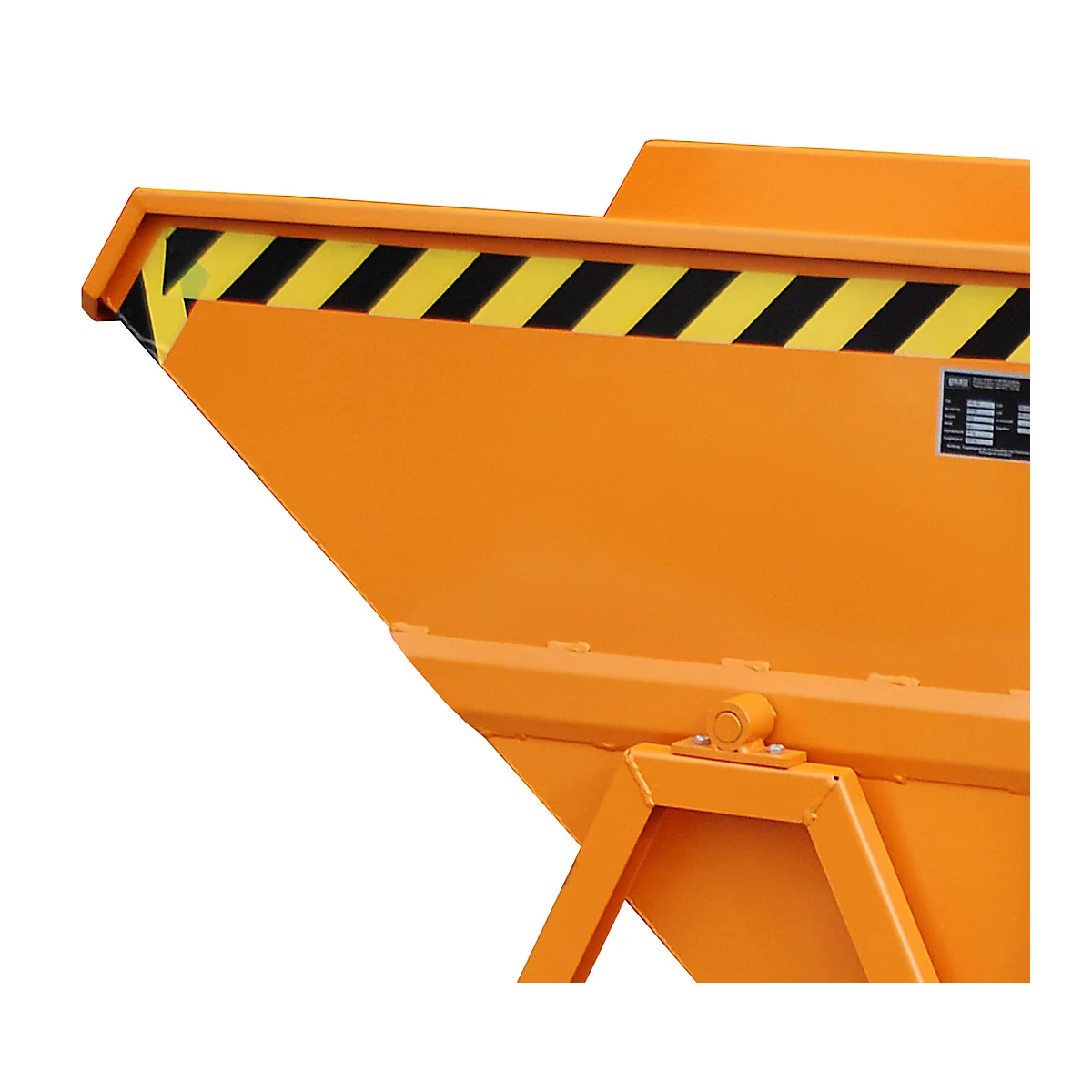 Späne-Kippmulde Bauer SKS 400, Stahl, orange, B 1220 x T 1050 x H 1115 mm, 400 l, bis 1000 kg, Rollen, Ablasshahn, Manuelle Kippvorrichtung