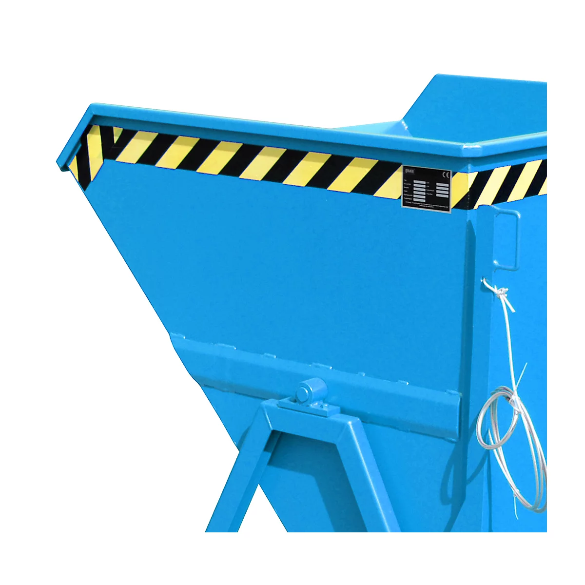 Späne-Kippmulde Bauer SKS 550, Stahl, blau, B 1250 x T 1200 x H 1170 mm, 550 l, bis 1000 kg, Rollen, Ablasshahn, Manuelle Kippvorrichtung