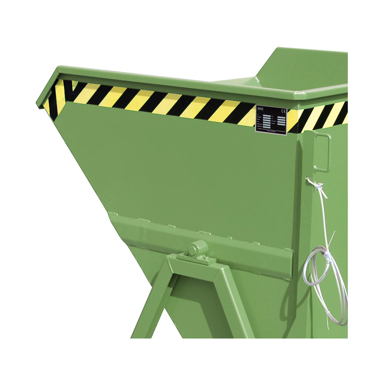 Späne-Kippmulde Bauer SKS 550, Stahl, grün, B 1250 x T 1200 x H 1170 mm, 550 l, bis 1000 kg, Rollen, Ablasshahn, Manuelle Kippvorrichtung