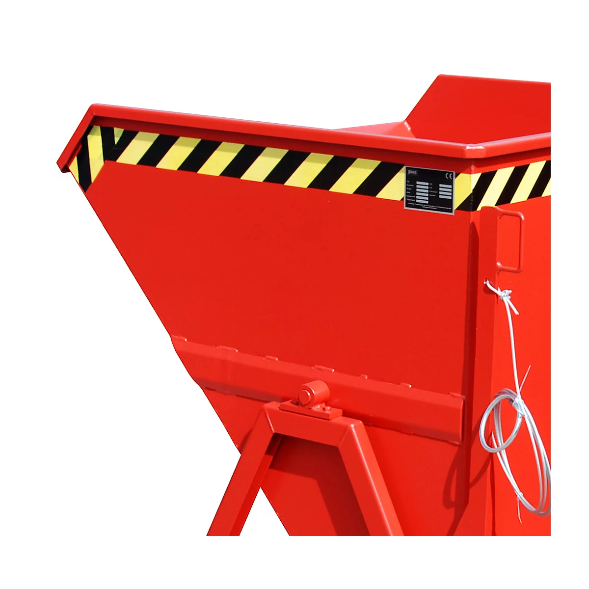 Späne-Kippmulde Bauer SKS 550, Stahl, rot, B 1250 x T 1200 x H 1170 mm, 550 l, bis 1000 kg, Rollen, Ablasshahn, Manuelle Kippvorrichtung