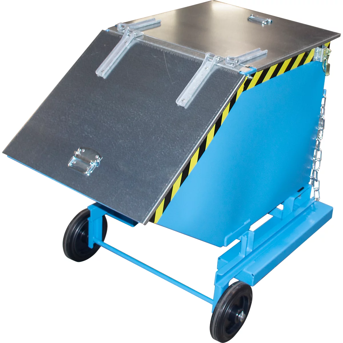 Spanencontainer Bauer SKW-ET 400, staal, blauw, B 1320 x D 900 x H 1090 mm, 400 l, tot 300 kg, rollen, handmatig kiepen, met inrijvakken