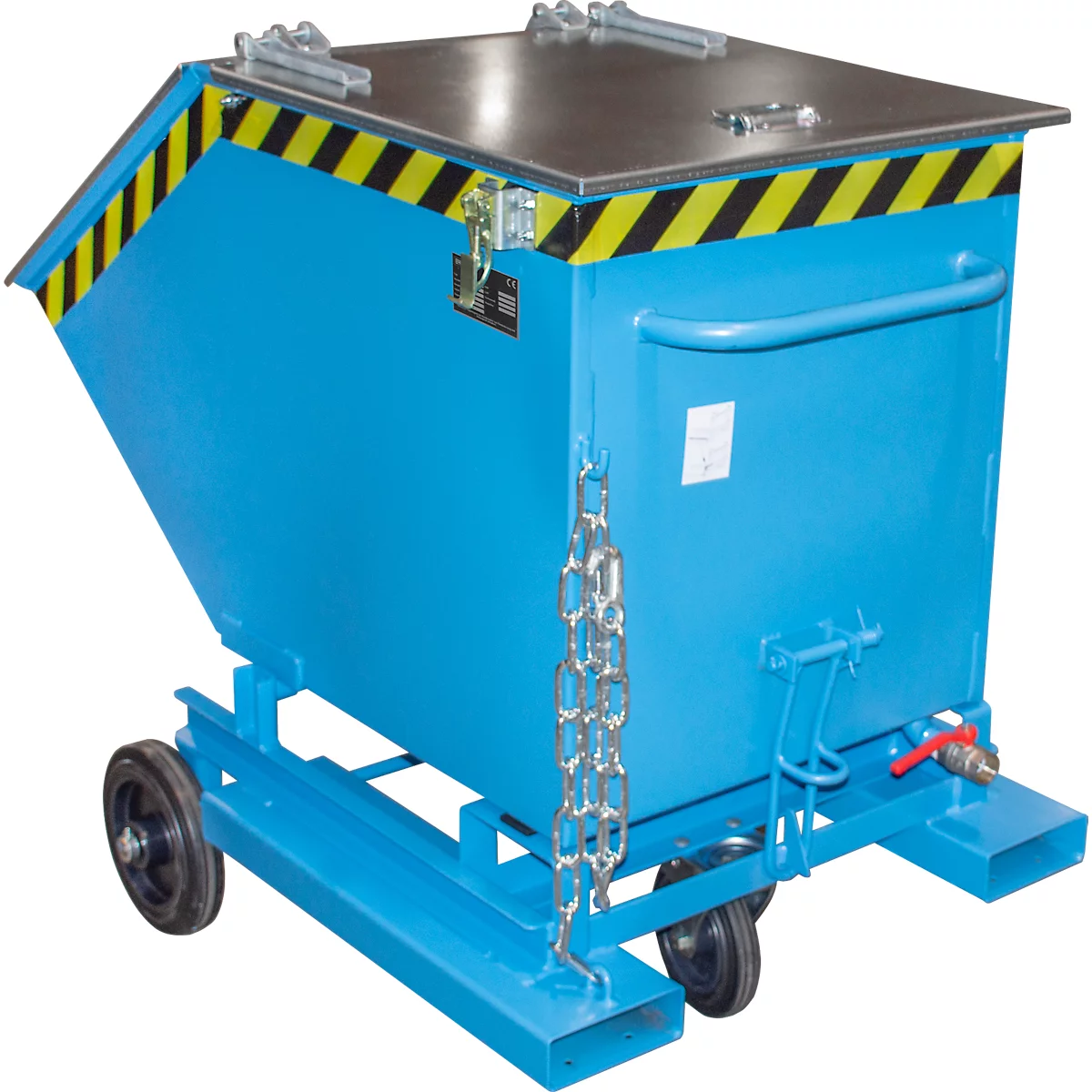 Spanencontainer Bauer SKW-ET 400, staal, blauw, B 1320 x D 900 x H 1090 mm, 400 l, tot 300 kg, rollen, handmatig kiepen, met inrijvakken