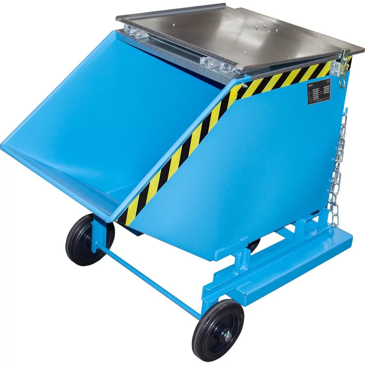 Spanencontainer Bauer SKW-ET 400, staal, blauw, B 1320 x D 900 x H 1090 mm, 400 l, tot 300 kg, rollen, handmatig kiepen, met inrijvakken