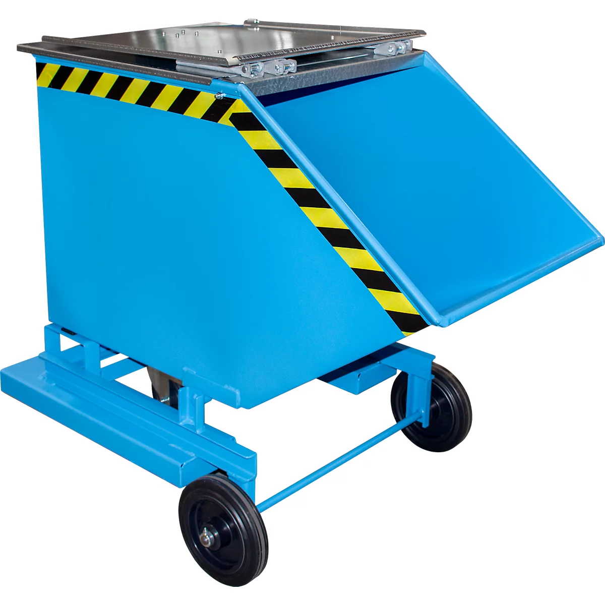 Spanencontainer Bauer SKW-ET 400, staal, blauw, B 1320 x D 900 x H 1090 mm, 400 l, tot 300 kg, rollen, handmatig kiepen, met inrijvakken