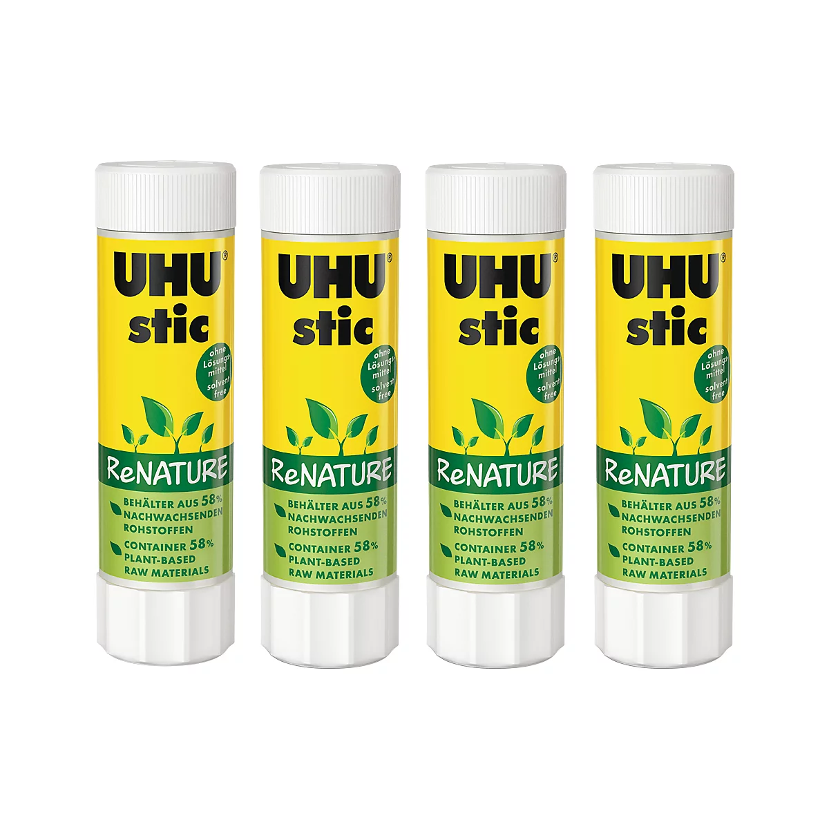 Spar-Set UHU Klebestift stic ReNature, 40 gr., 4 Stk., ohne Lösungsmittel, kalt auswaschbar