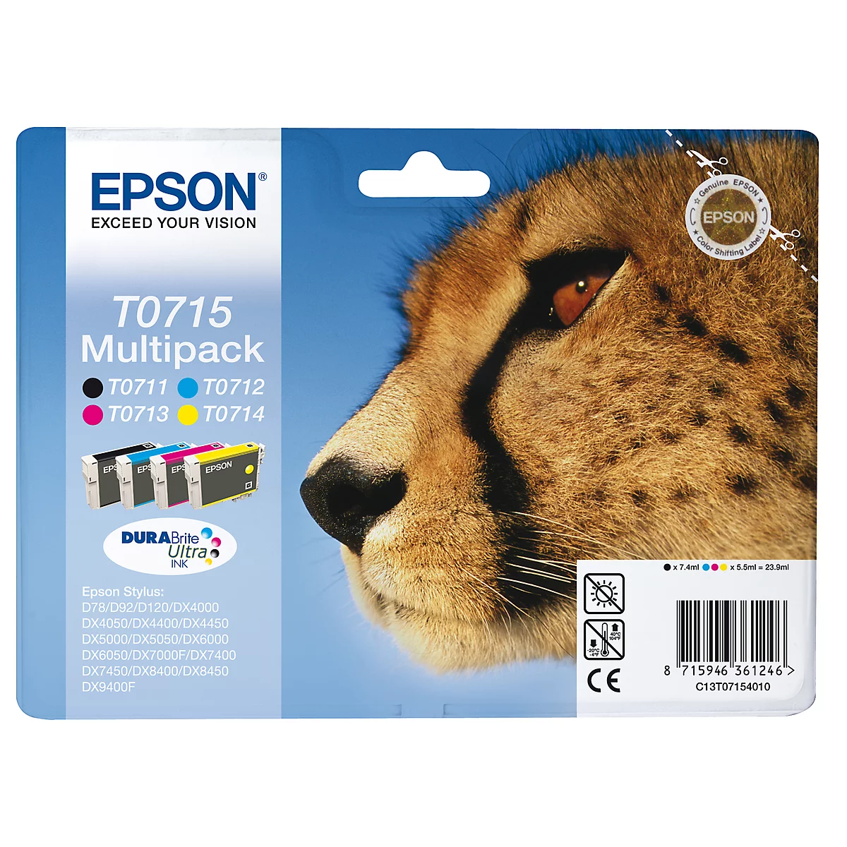 Sparpaket 4 Stück Epson Tintenpatronen T07154012 cyan/magenta/gelb/schwarz, original