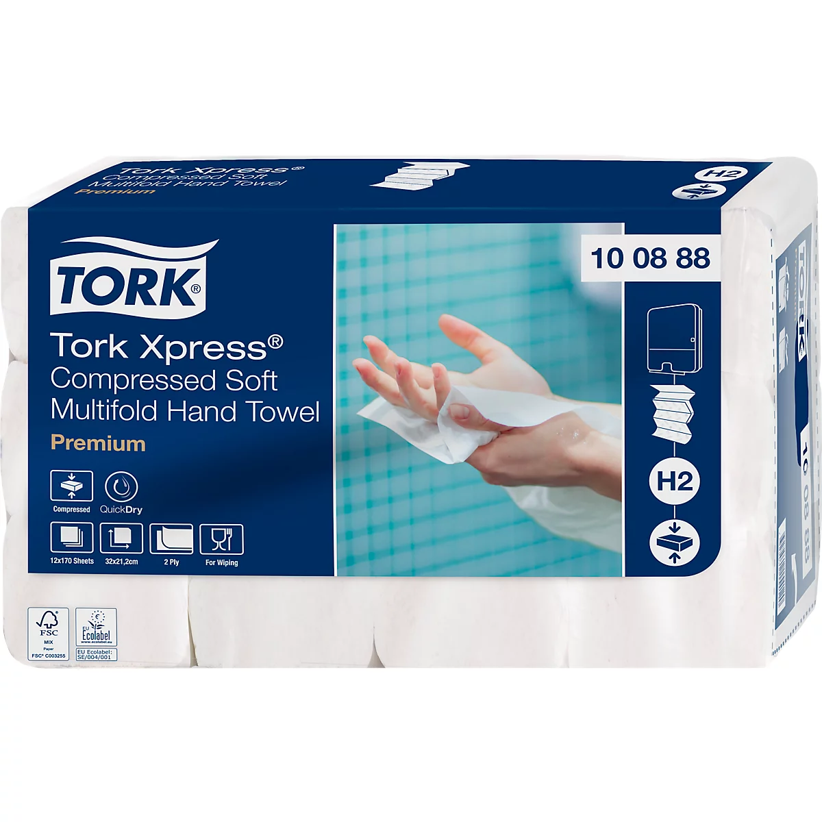 Sparset Falthandtücher Tork® Xpress® Compressed 100888, 2-lagig, 6120 Tücher, weiß + Xpress® Multifold-Handtuchspender ImageLine 552000, weiß