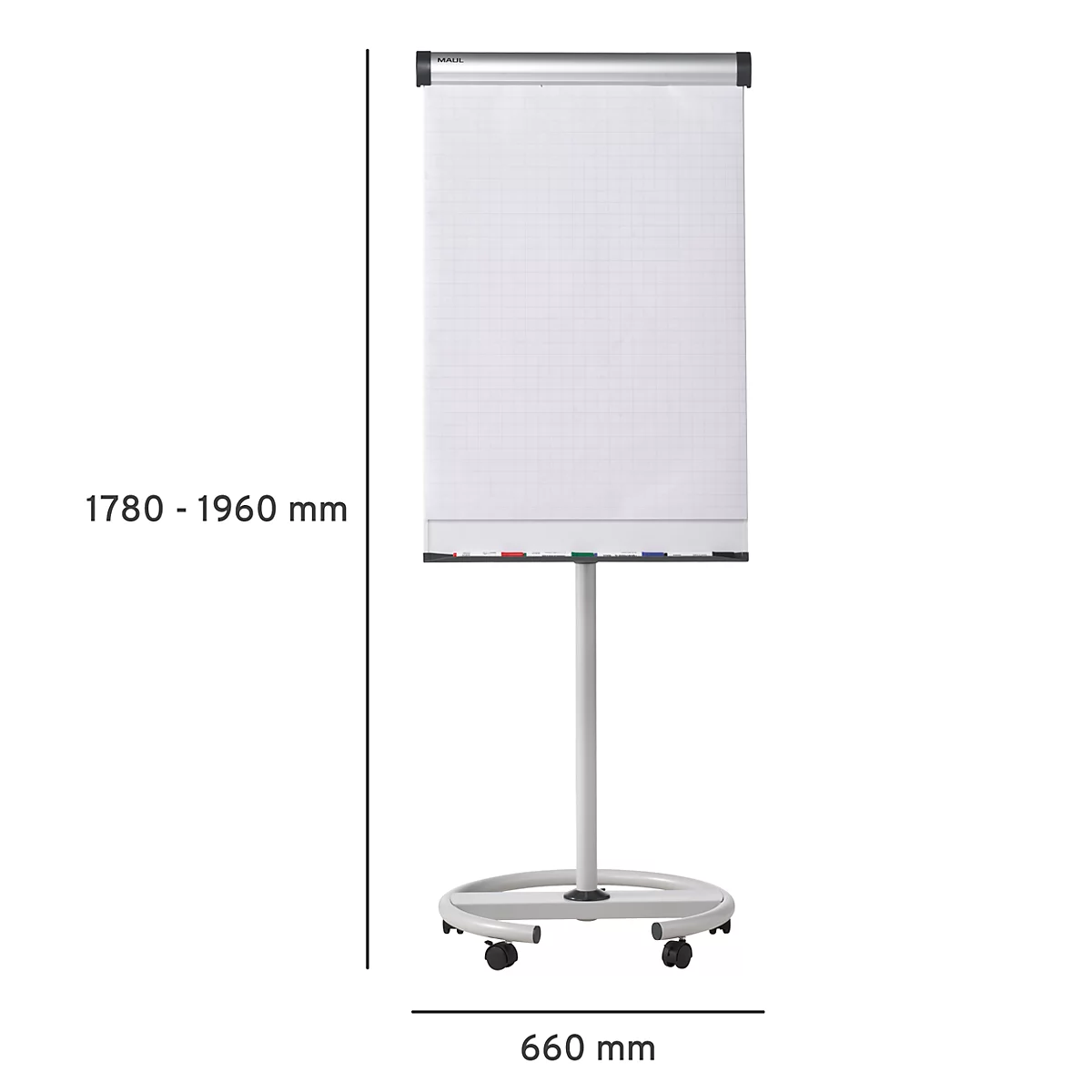 Sparset Maul Flipchart Solid, fahrbar, höhenverstellbar + gratis 1 Block und 4 Stifte