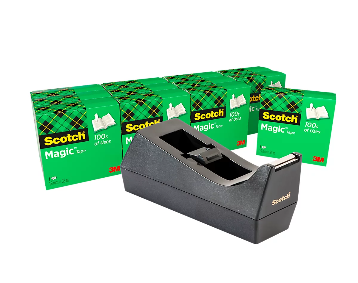 Sparset Tischabroller Scotch® + 12 Rollen Klebeband Scotch® Magic™ Tape, für Rollen bis B 19 mm