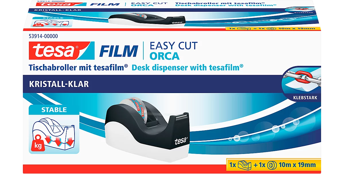 Sparset Tischabroller tesa Easy Cut® ORCA + 1 Rolle tesafilm®, für Rollen bis L 33 m x B 19 mm