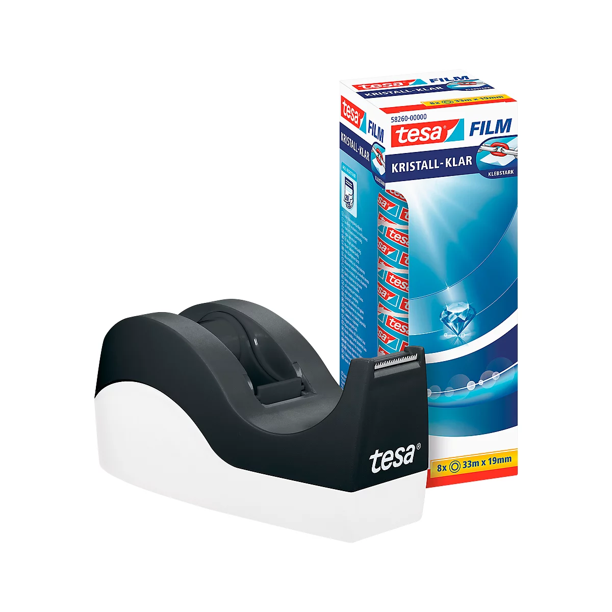 Sparset Tischabroller tesa Easy Cut® ORCA + 8 Rollen tesafilm®, für Rollen bis L 33 m x B 19 mm