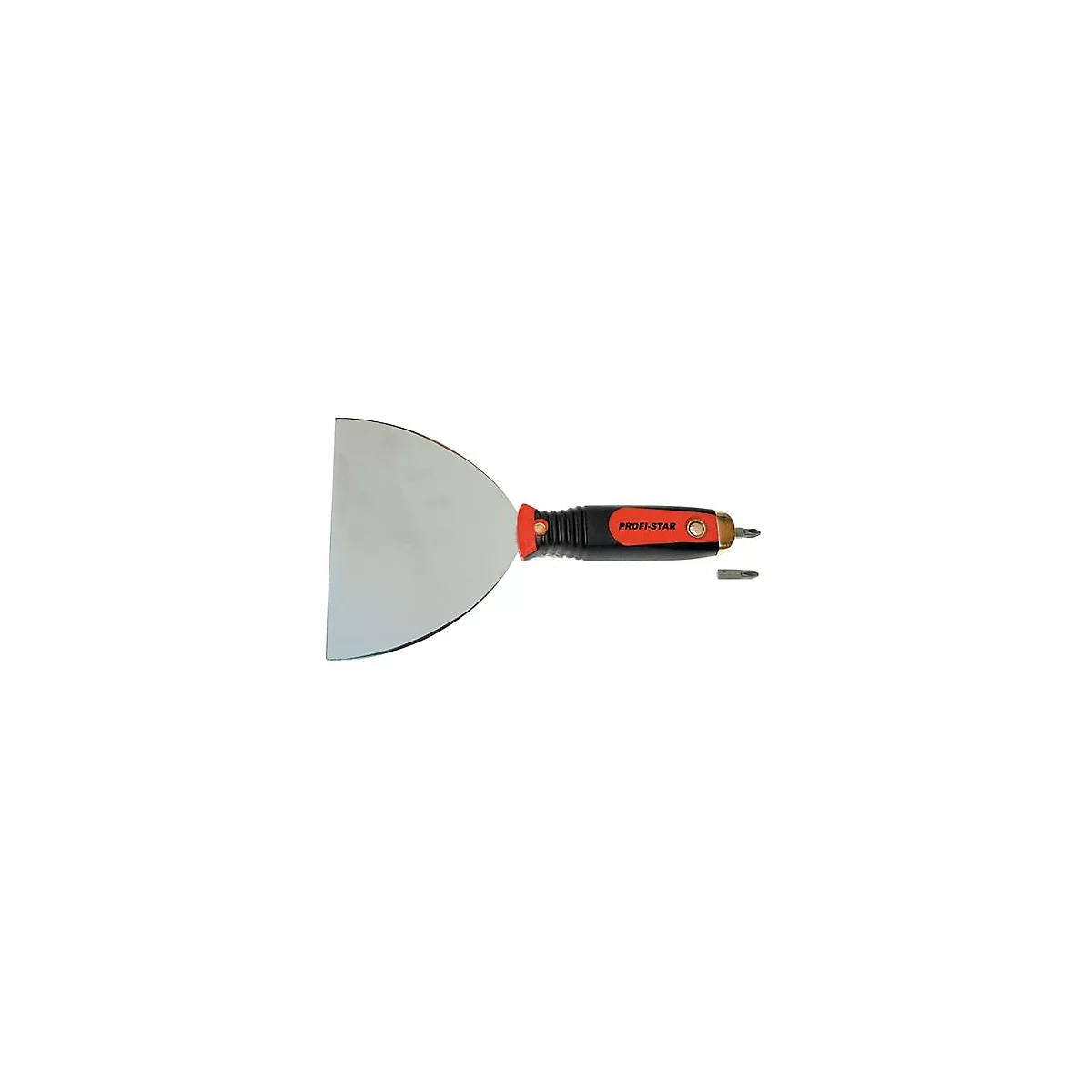 Spatule avec manche rouge et embouts interchangeables.