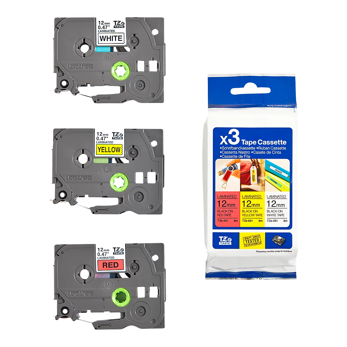 Speciale aanbieding TZe-31M3, 3 cassettes, 12 mm