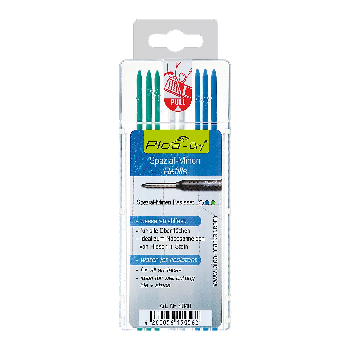 Speciale navullingen Pica Dry 4040, gesorteerd op kleur, 2,8 mm, waterstraalbestendig, met etui, 8 stuks