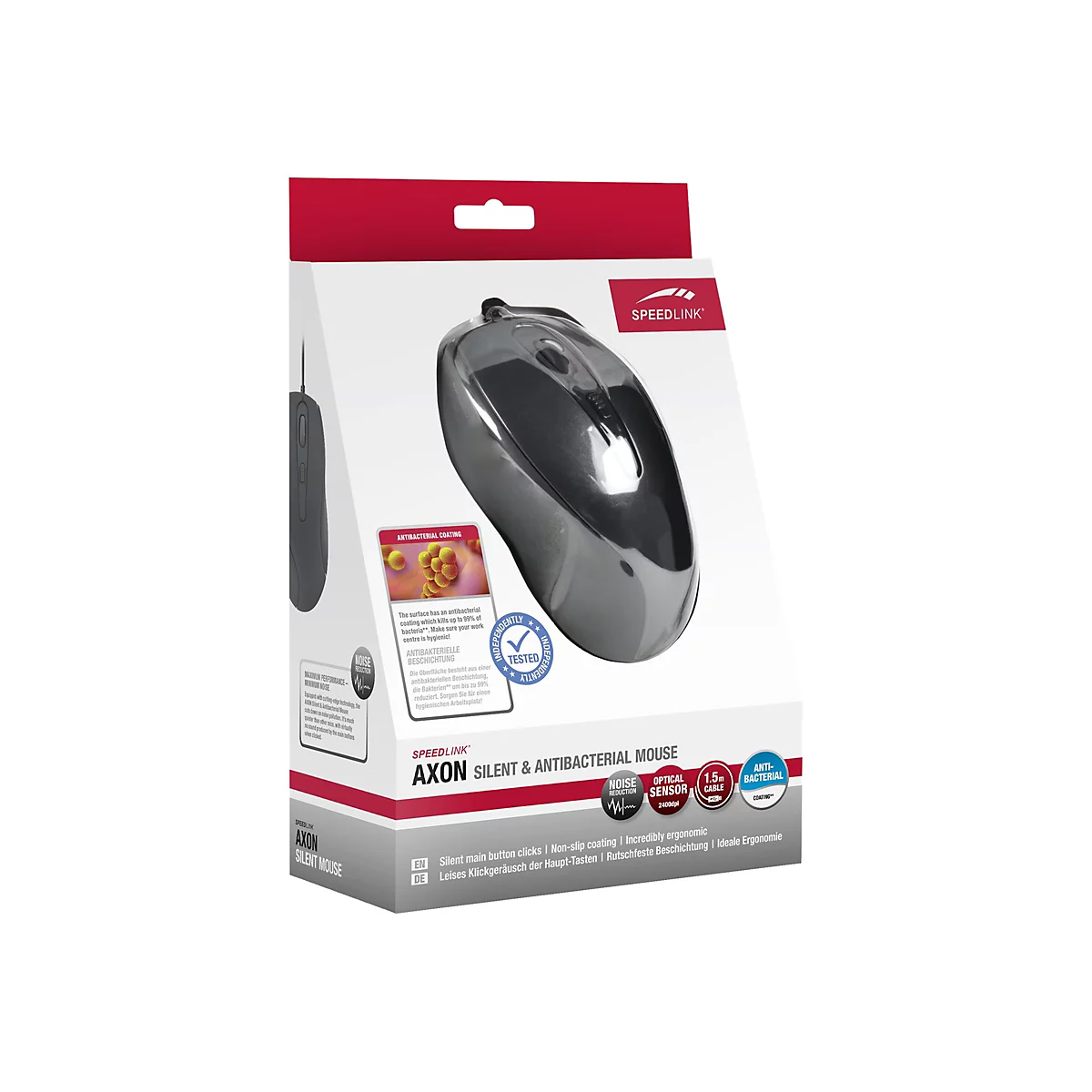 SPEEDLINK AXON Silent & Antibacterial - Maus - optisch - 5 Tasten - kabelgebunden - USB