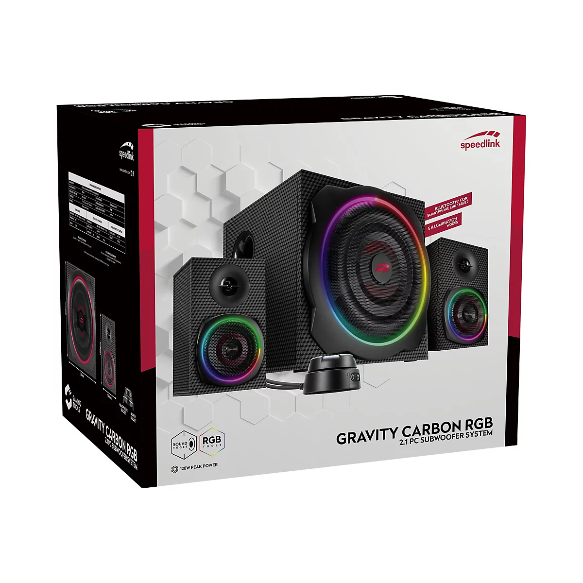 SPEEDLINK GRAVITY CARBON RGB - Lautsprechersystem - für PC - 2.1-Kanal - kabellos - Bluetooth