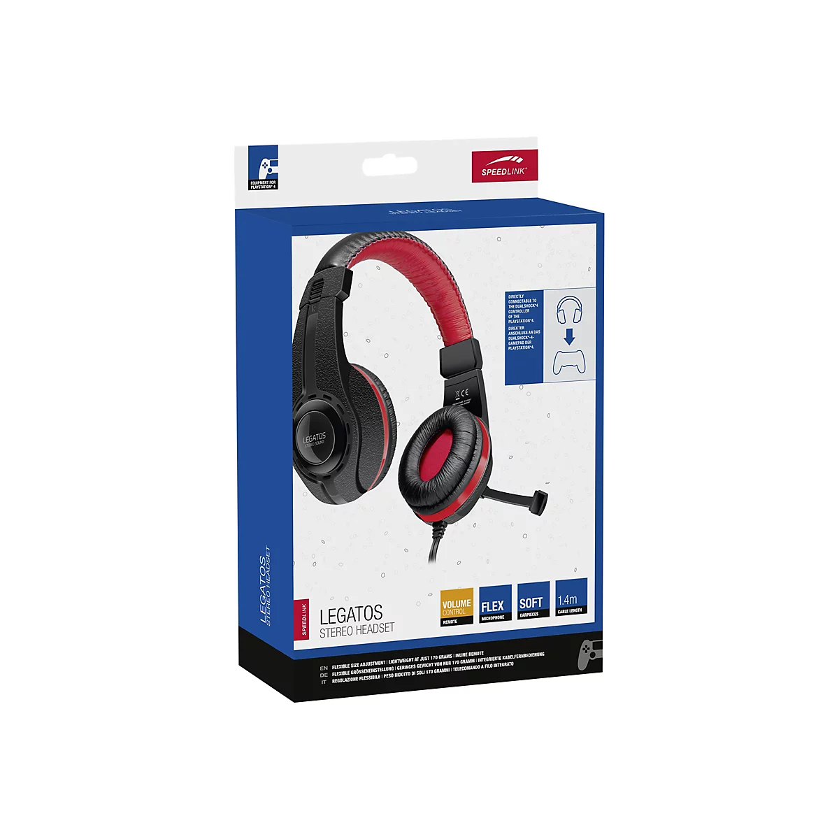 Speedlink Legatos Stereo-Gaming-Headset in der Originalverpackung vor weißem Hintergrund.
