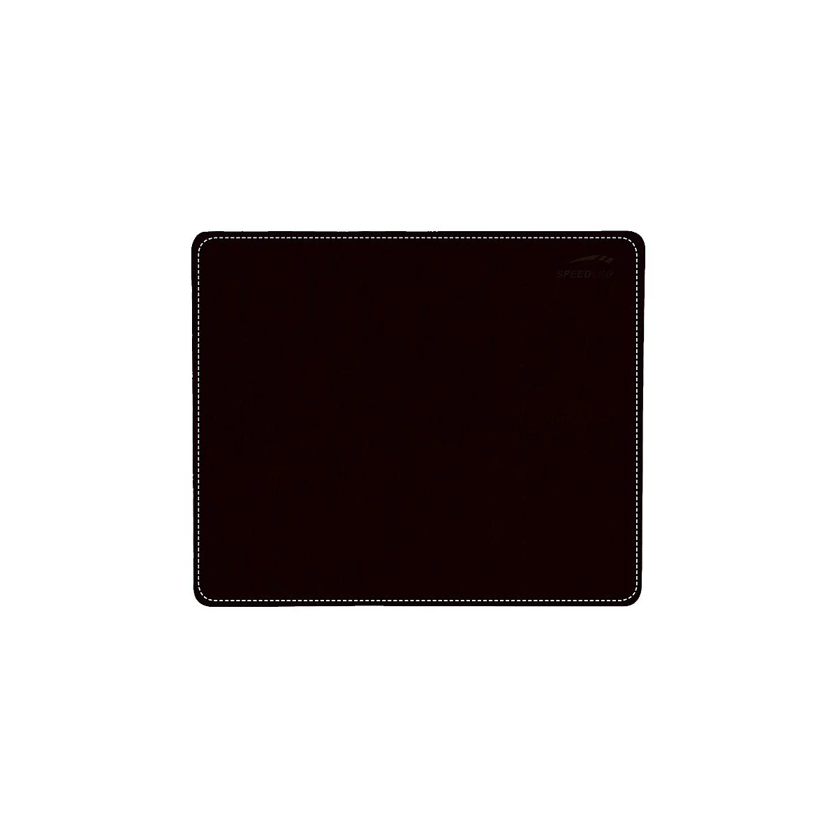 Rechteckige braune Mauspad mit weißen Nähten und „SPEEDLINK“ Logo.