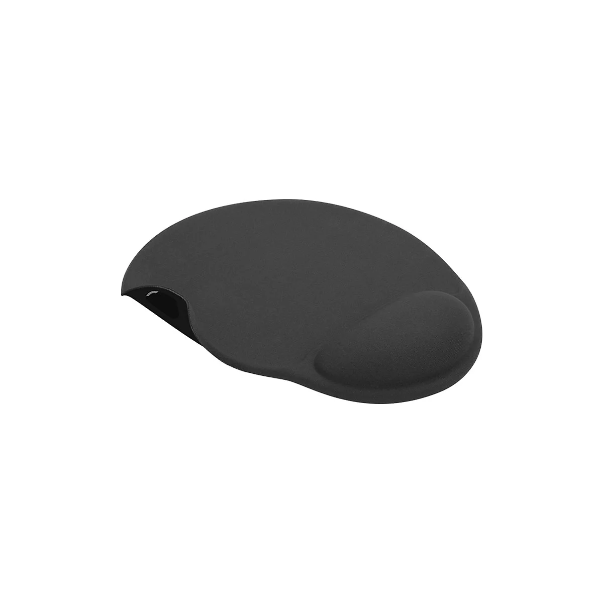 Schwarzes ergonomisches Mauspads mit Handballenauflage.